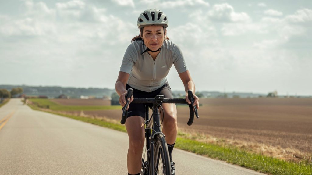 A female rider competes in a Midwest time trial race in northern Illinois - her first venture into the world of time trial cycling.  Non-racing cyclists love to convert to our Time Trial races.