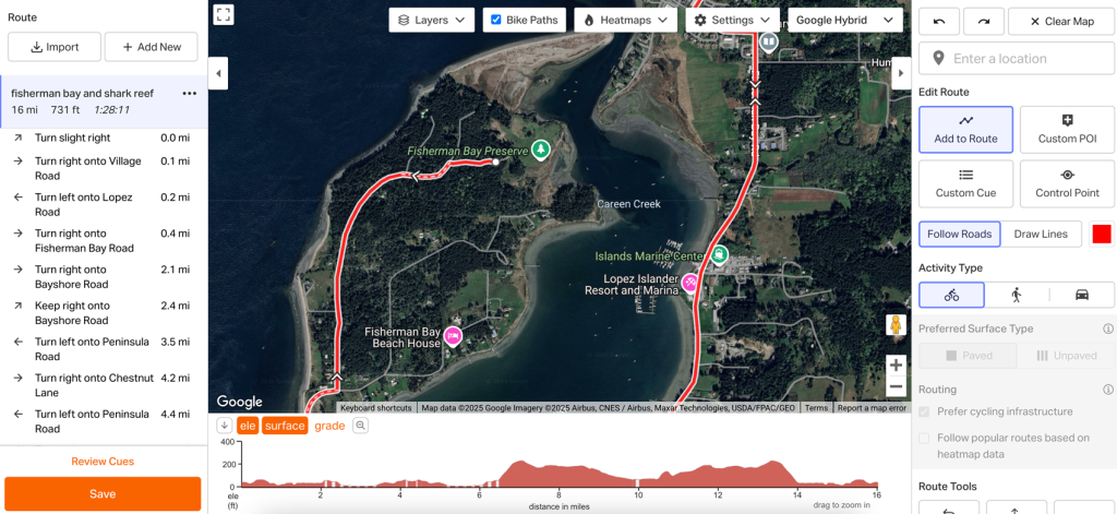The RWGPS console helps a rider see an existing route, define a new route or modify a route.  RWGPS makes biking easy.